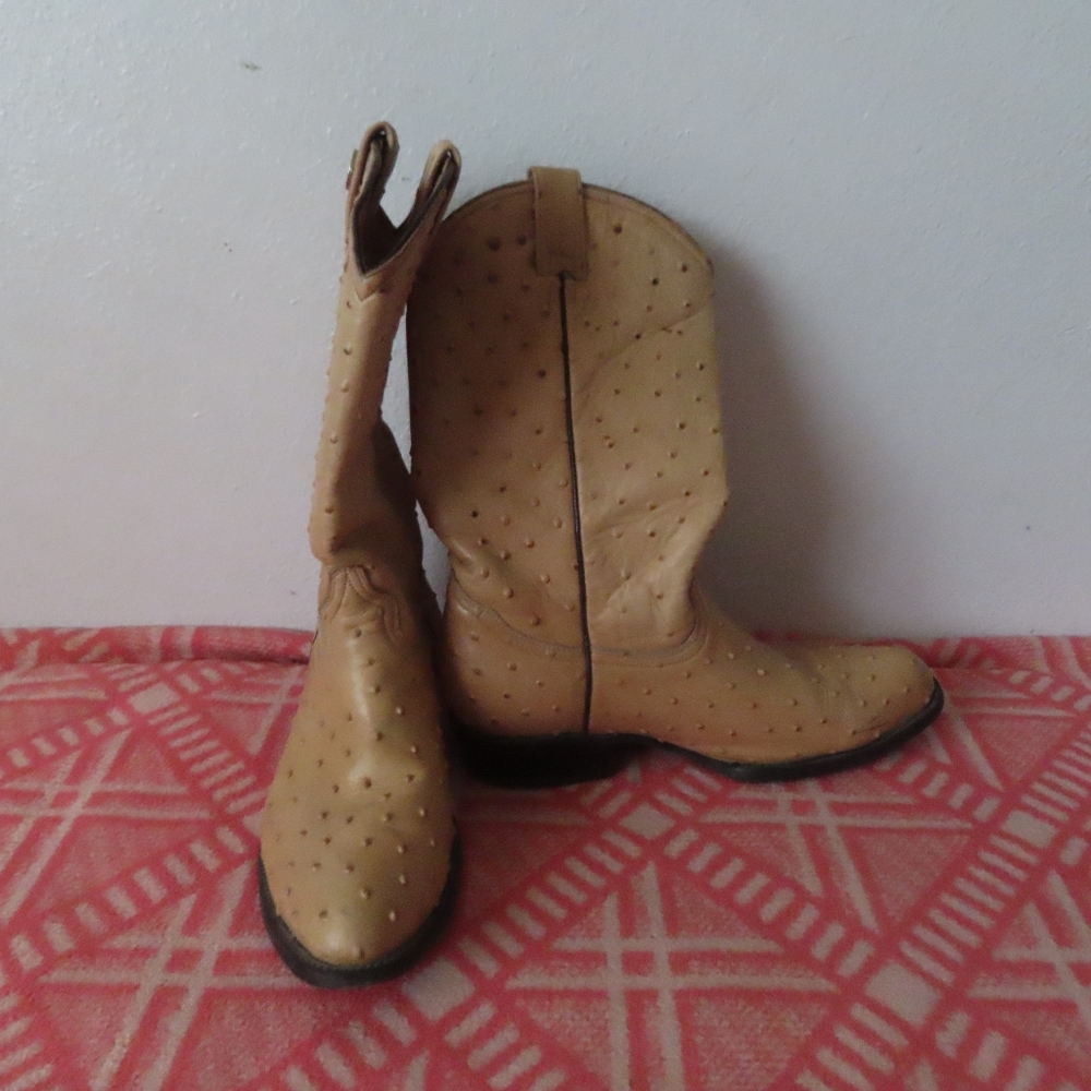 vintage Rogers Boots Western Cowboy Ostrich - Cream White - Size 10.0